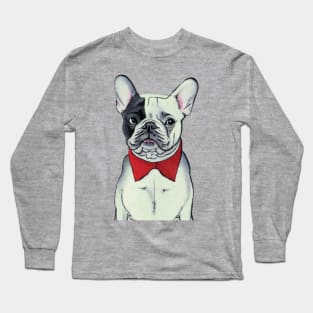 Funny Quirky Cute Black and White French Bulldog Puppy in Christmas Costume Long Sleeve T-Shirt